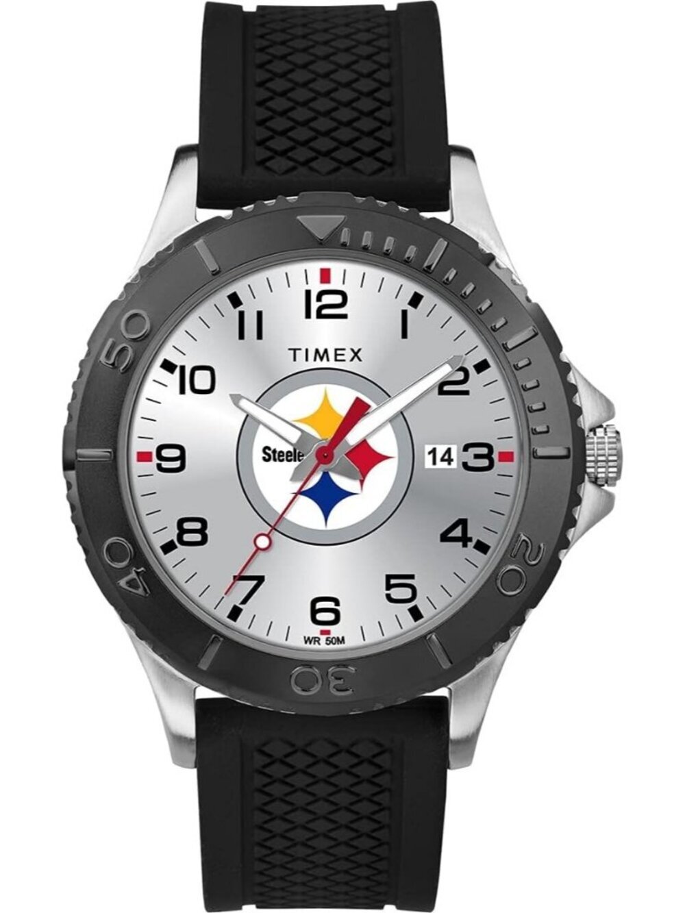 Men Silver Black Rubber Band Analog NFL Gamer Pittsburgh Steelers Luminant Watch